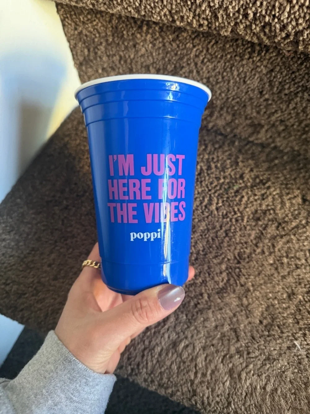 POPPI Bright Blue Party Cup with Pink Slogan